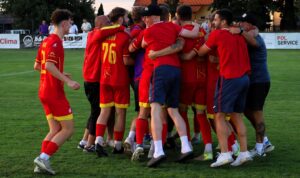 Grupa cieszących się mężczyzn w sportowych strojach